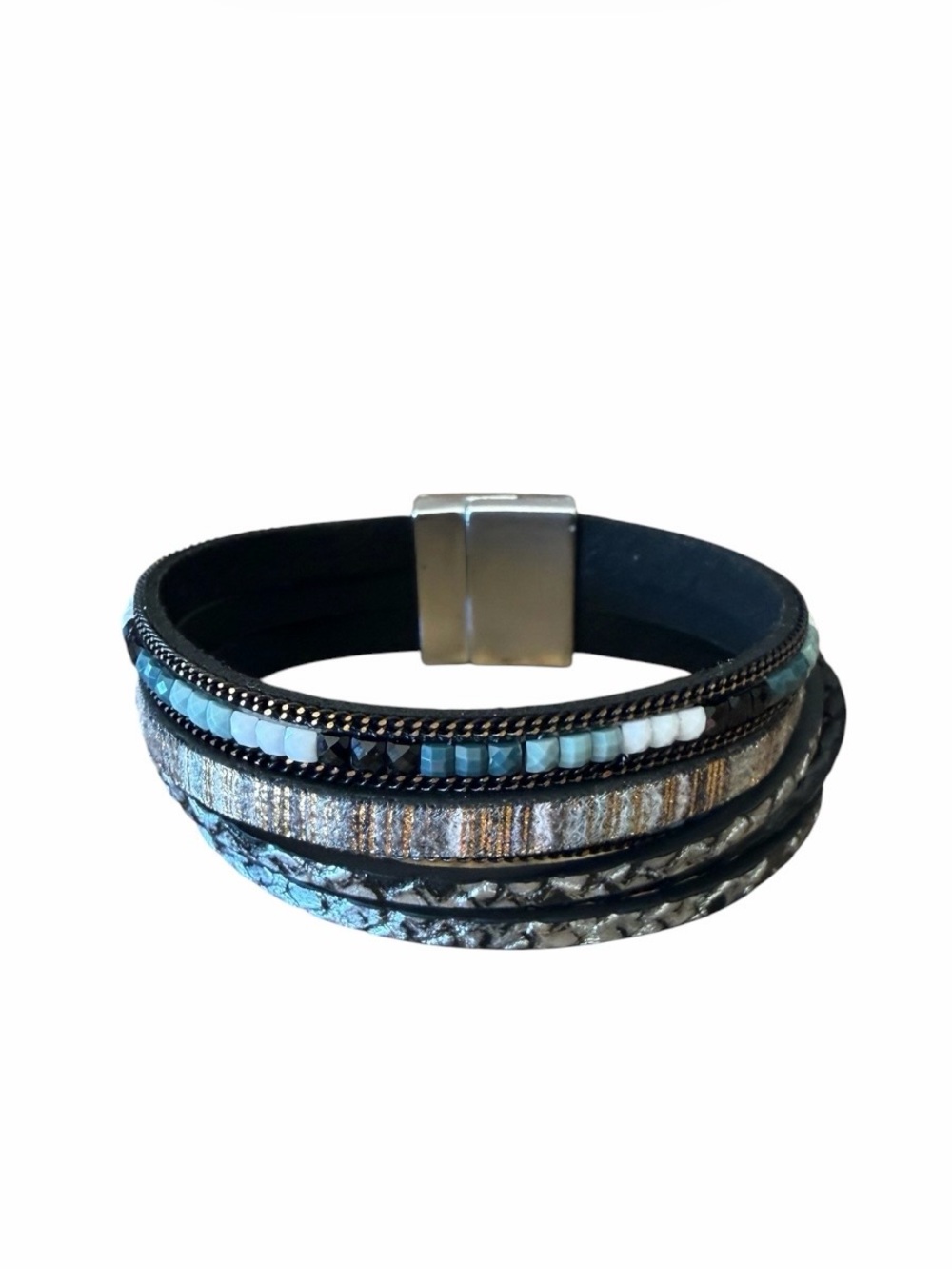 Multi-Row Turquoise and Black Wrap Bracelet - Women Accessories